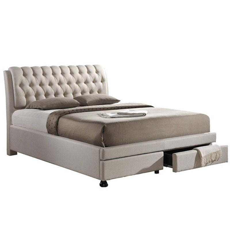 Atlin Designs Upholstered King Tufted Storage Bed in Beige