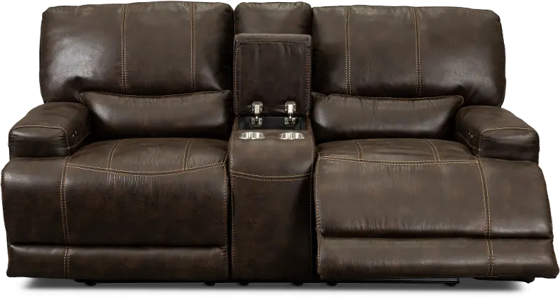 Omega Chocolate Brown Power Reclining Loveseat with Console