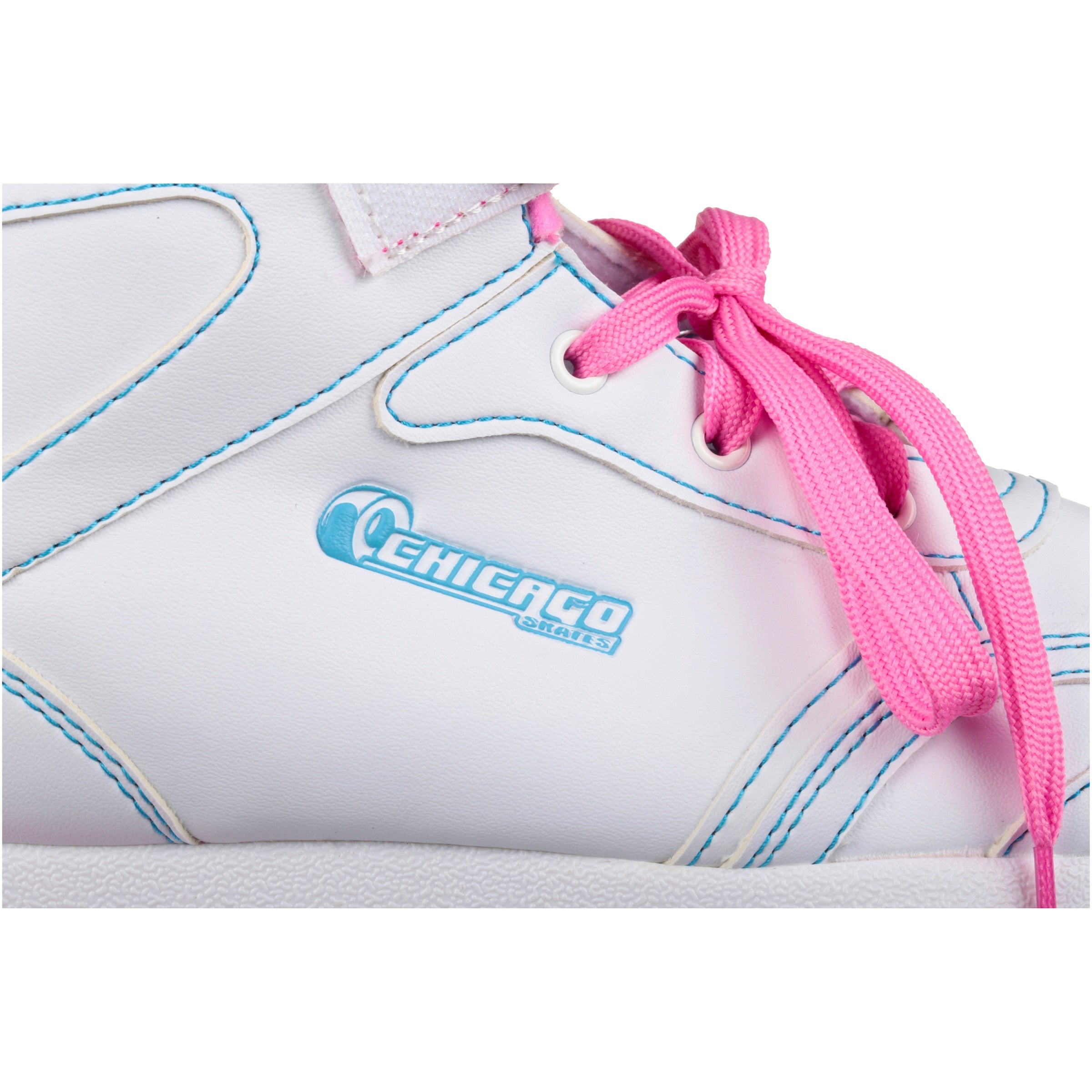 Chicago Skates Girls' Quad Roller Skates White/Pink/Teal Sidewalk Skates， Size 3