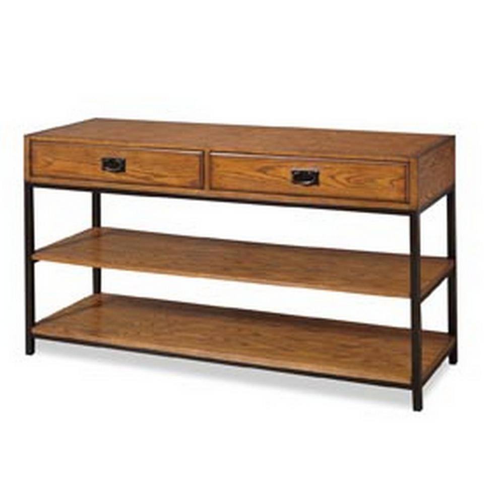 HOMESTYLES Modern Craftsman 94 in. Distressed Oak Entertainment Center with 2-Drawers 5050-34