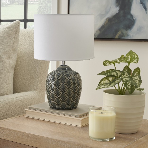 Grey Carved Motif Ceramic Accent Table Lamp