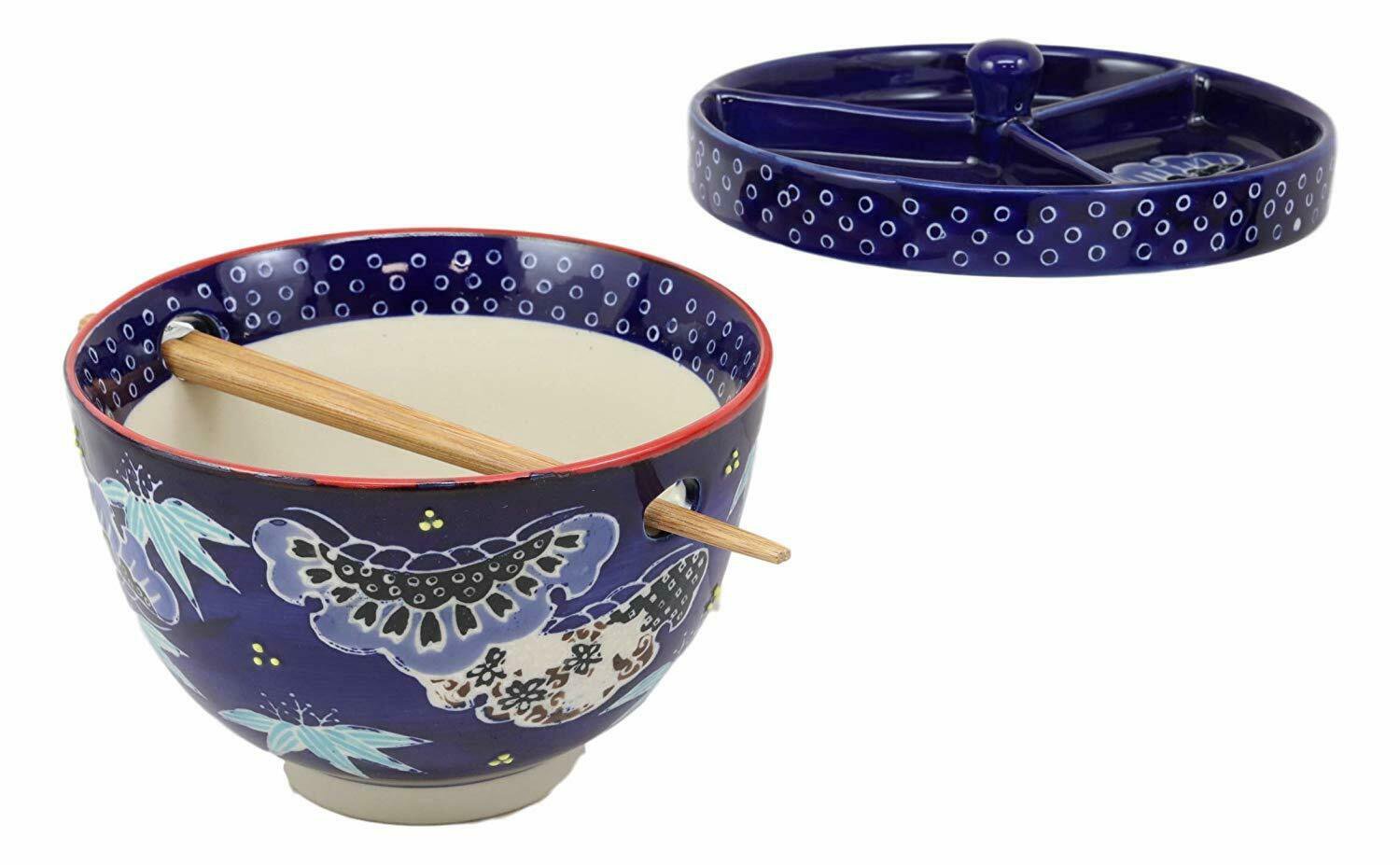 1 Winter Japanese Tempura Udon With Sauce Bowl With Divider Lid And Chopsticks Set EBR02