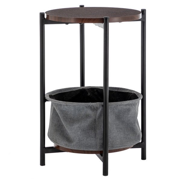 MDF Double-layer Round Tea Table with Storage Gray