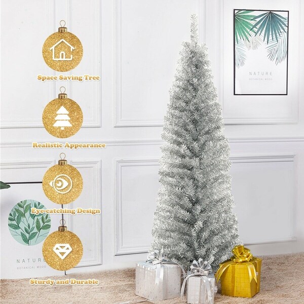 6 Feet Artificial Pencil Christmas Tree with Electroplated Technology