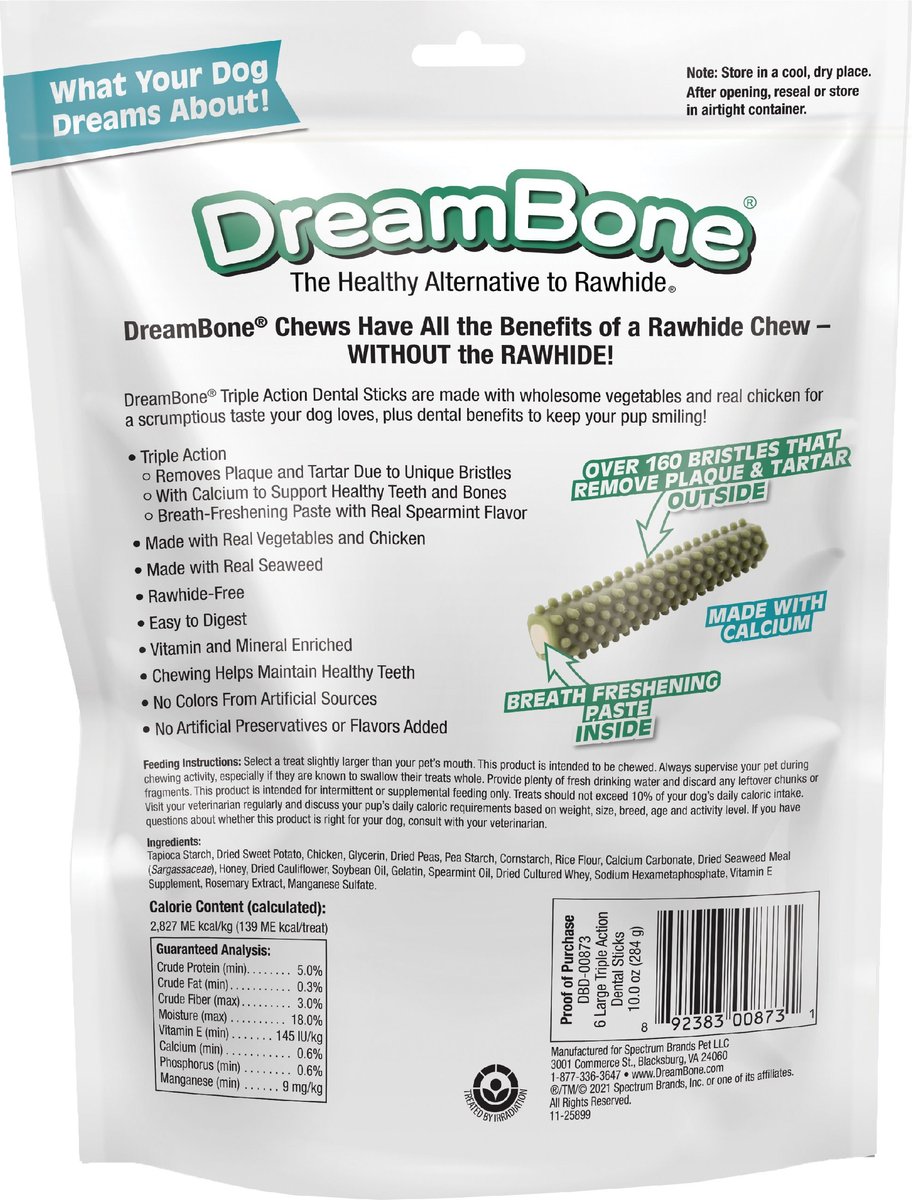 DreamBone Triple Action Dental Sticks Kelp for Large and XL Sized Dogs， 10-oz bag， 6 count