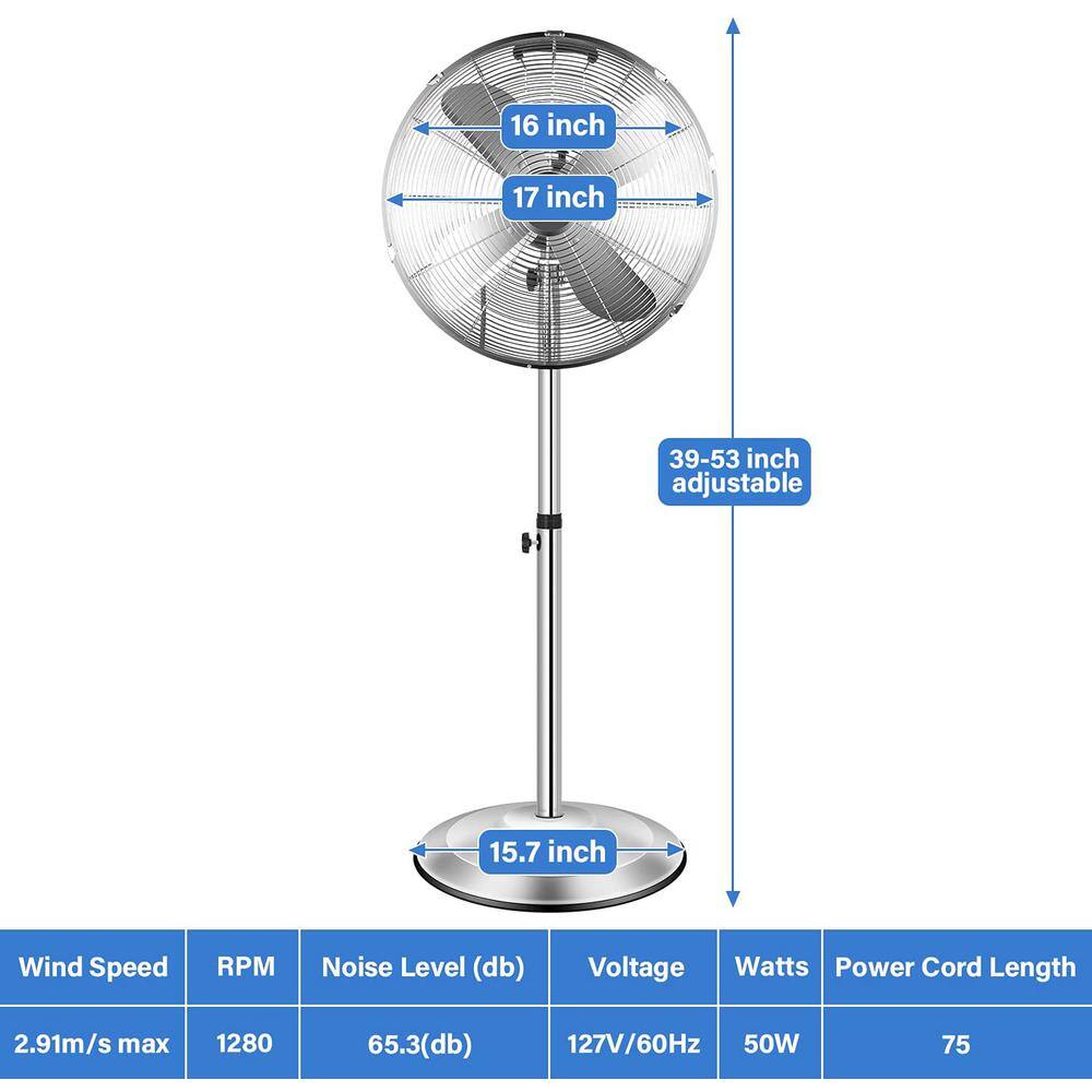 16 in. 3 Fan Speeds Pedistal Fan in Silver with Adjustable Heights 16IGHDB3