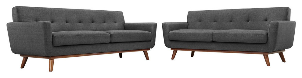 Engage Loveseat and Sofa Upholstered Fabric 2 Piece Set   Midcentury   Living Room Furniture Sets   by House Bound  Houzz