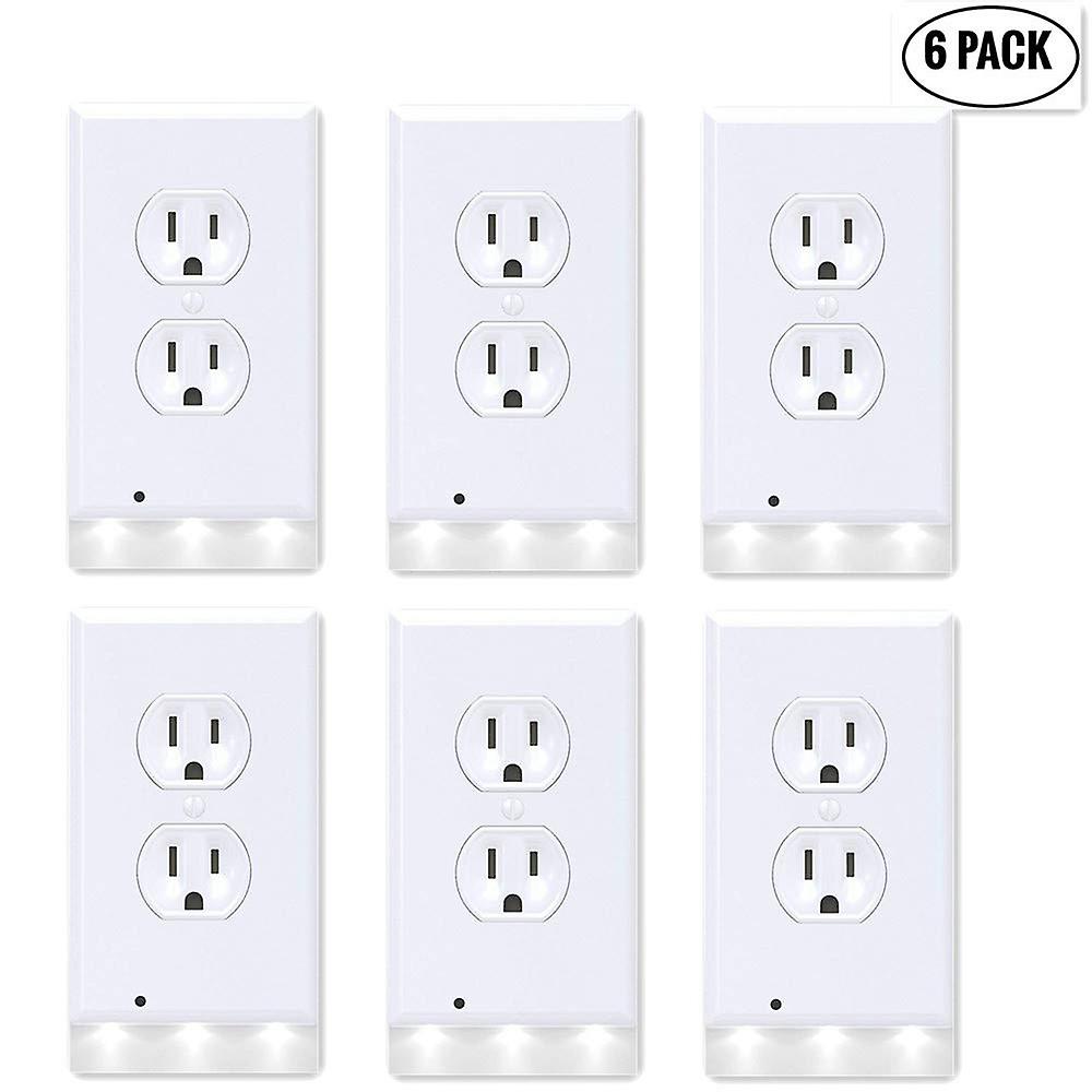 6packs Outlet Wall Plate With Led Guide Night Lights， Outlet Cover With No Battery And Wires Easy Installation In Seconds For Home Kitchen Bedroom Hal