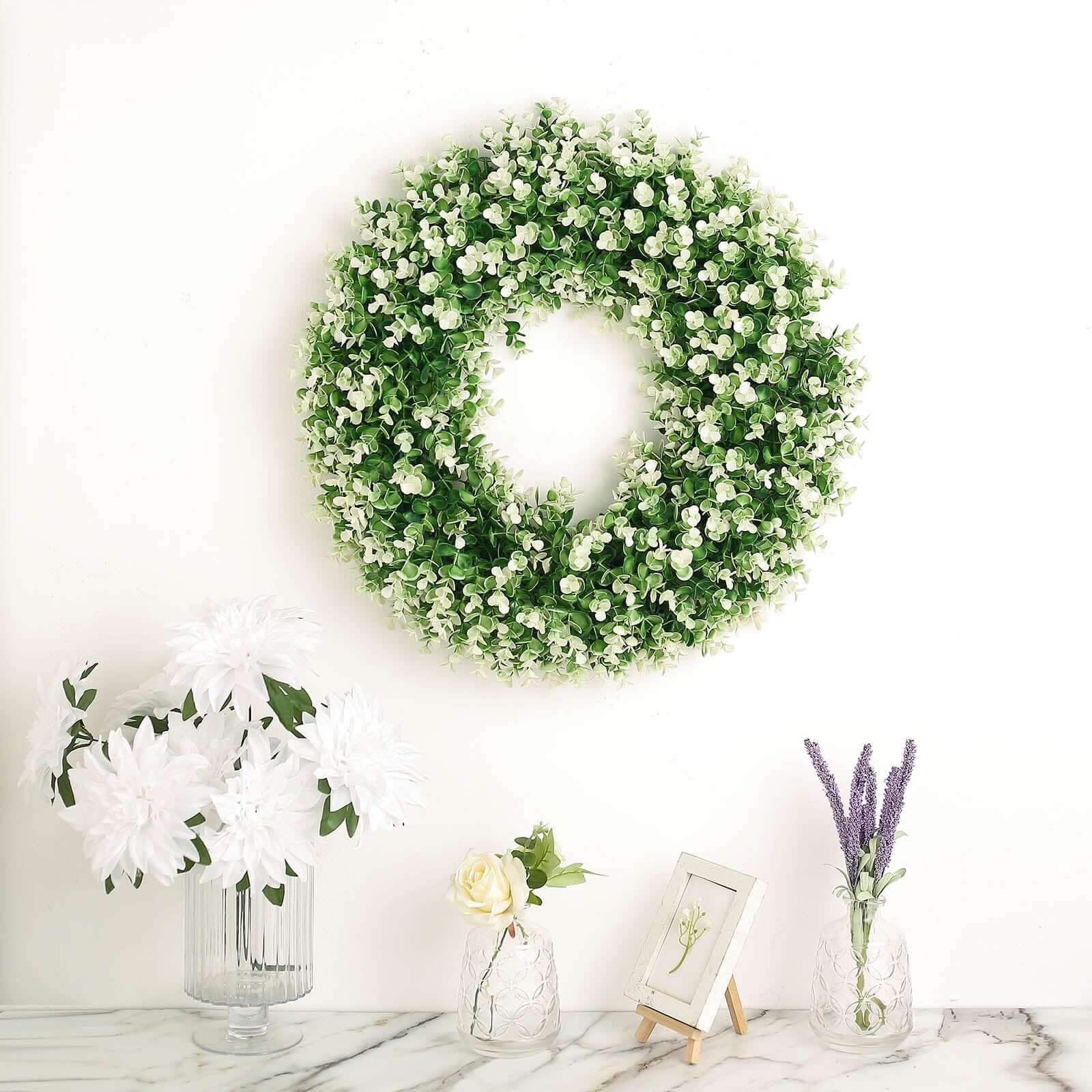 2 Pack White Tip Artificial Lifelike Genlisea Leaf Spring Wreath 21