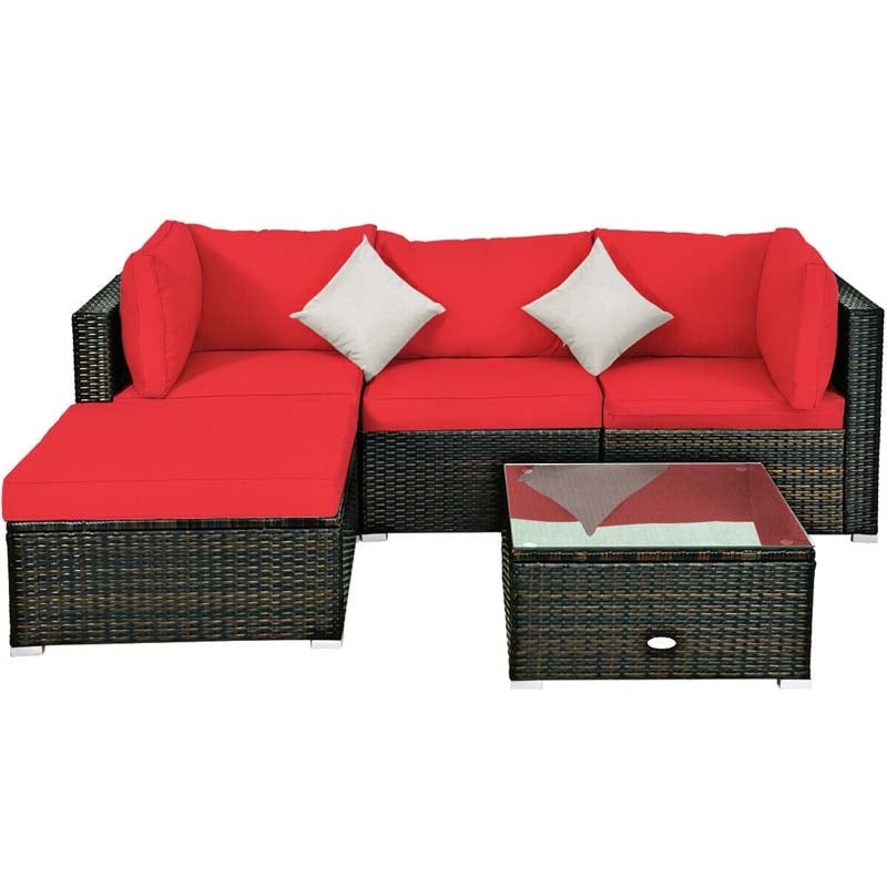 5 Pcs Outdoor Patio Rattan Furniture Sectional Sofa Set Wicker Conversation Set with Cushions