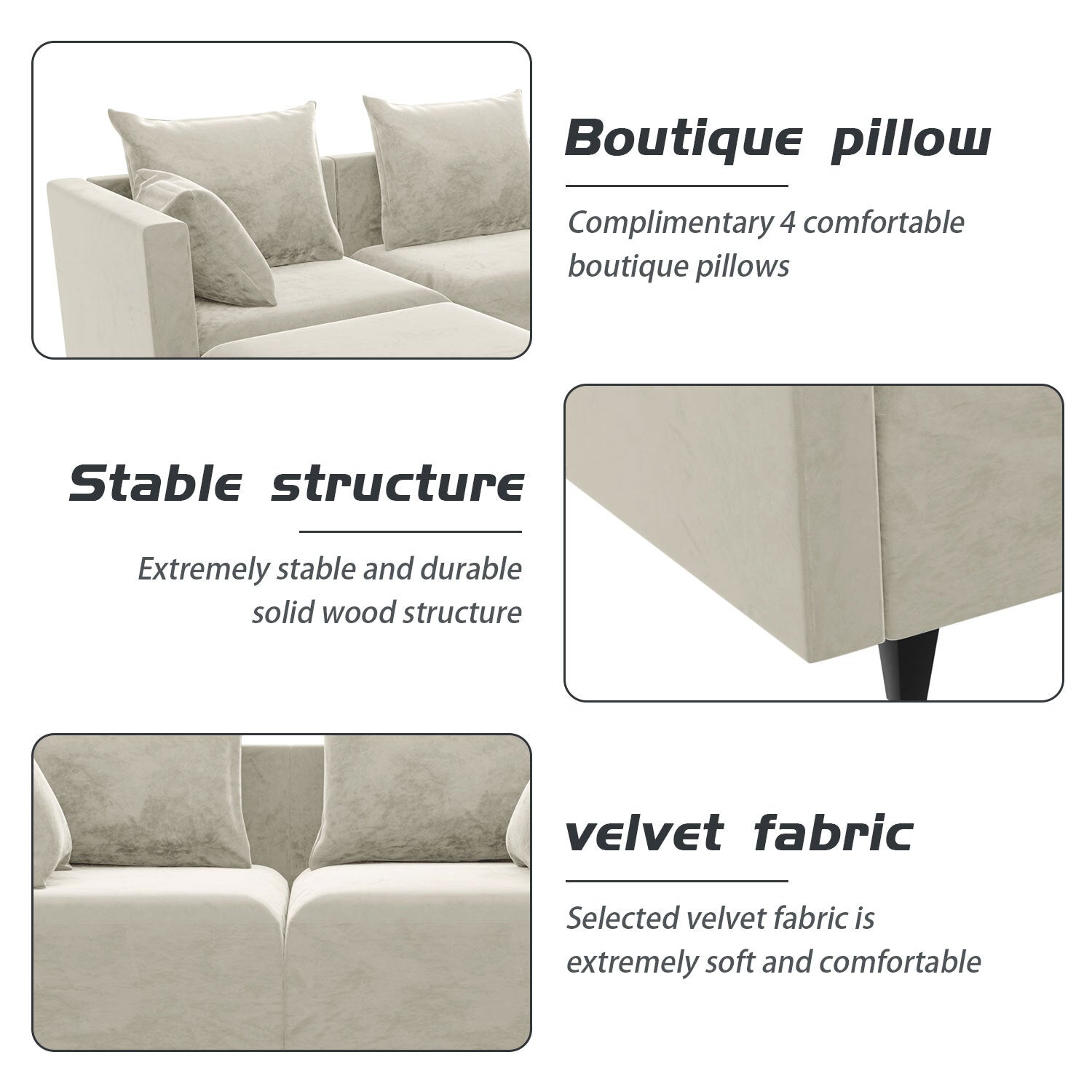 Kevinplus Convertible Sectional Sofa for Living Room, Modern Luxury L Shape Couch with Gold Legs, 5 Seat Fabric Sofa with Ottoman Chaise