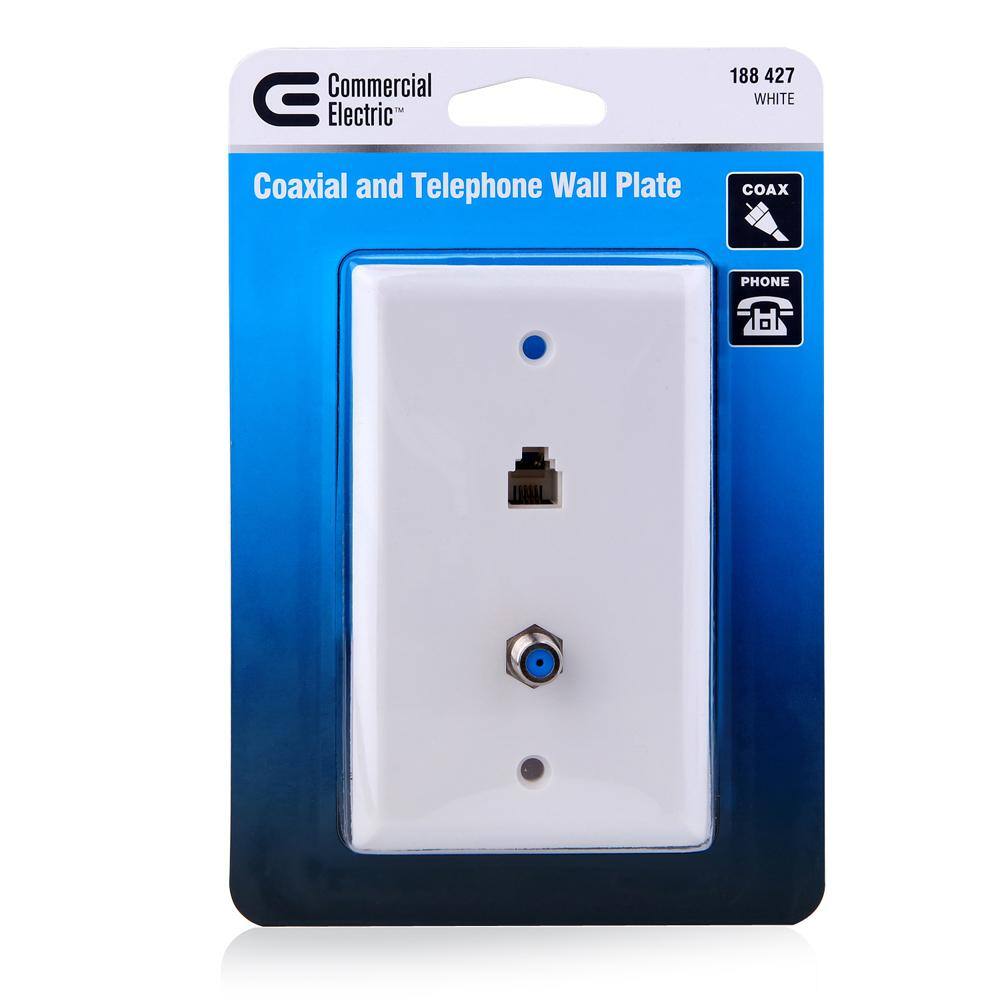 Commercial Electric 1 Gang TelephoneCoaxial Wall Plate White (2-Pack) B217FW002