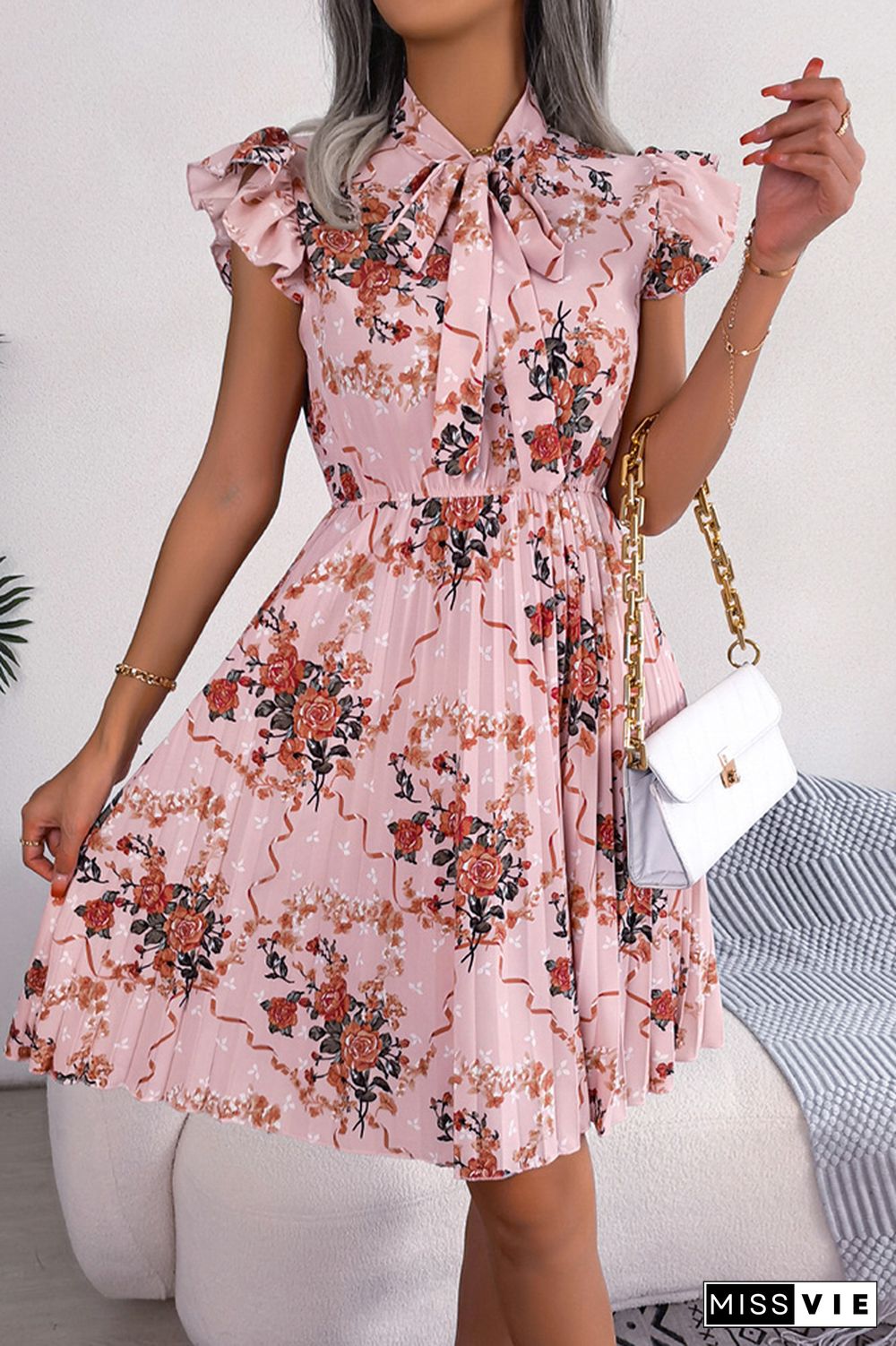 Ruffle Sleeves Smocked Floral Dress