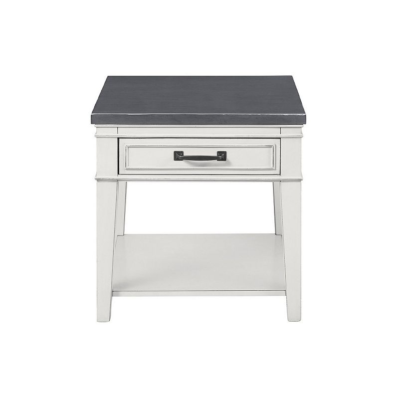 24 Inch Square End Table with 1 Drawer， White and Gray