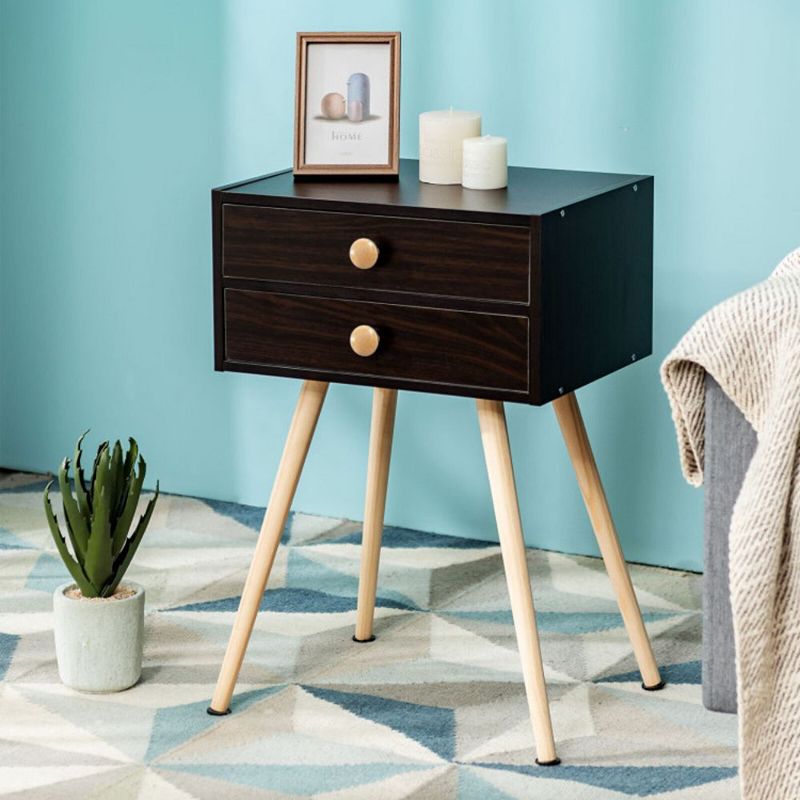 Hivago Mid Century Modern 2 Drawers Nightstand in