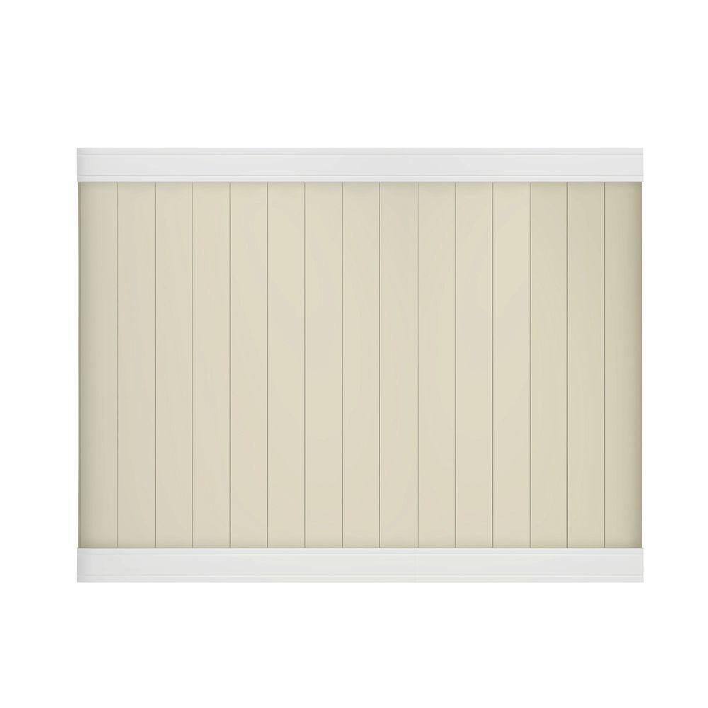 Veranda Pro-Series 6 ft. H x 8 ft. W WhiteTan Vinyl Woodbridge Privacy Unassembled Fence Panel 144729