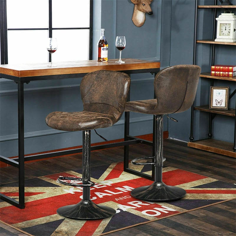 2-Pack Retro Swivel Bar Stools with Backrest & Footrest, Hot-stamping Bar Chairs PU Leather Counter Stools