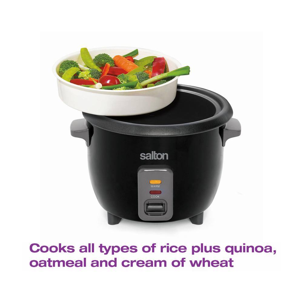 Salton 6-Cup Black Automatic Rice Cooker and Steamer with Non-Stick Bowl RC1653