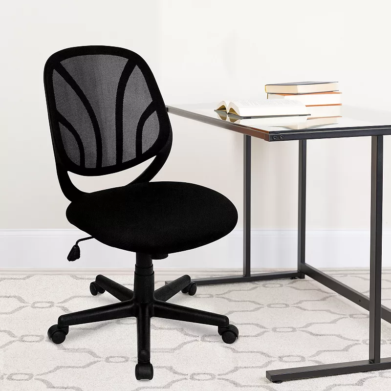 Emma and Oliver Mid-Back Black Mesh Swivel Task Office Chair with Flex Bars