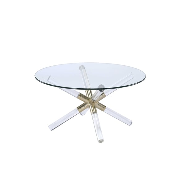 ACME Kalani Coffee Table， Gold， Clear Acrylic and Clear Glass