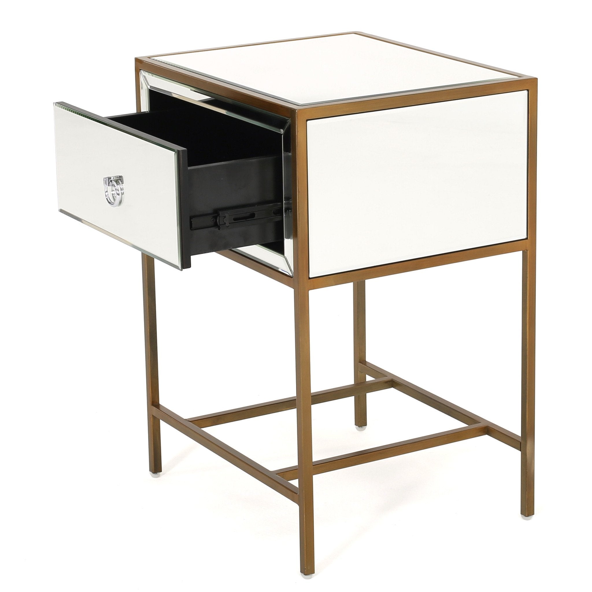 Essa Mirrored Gold Single Drawer Side Table