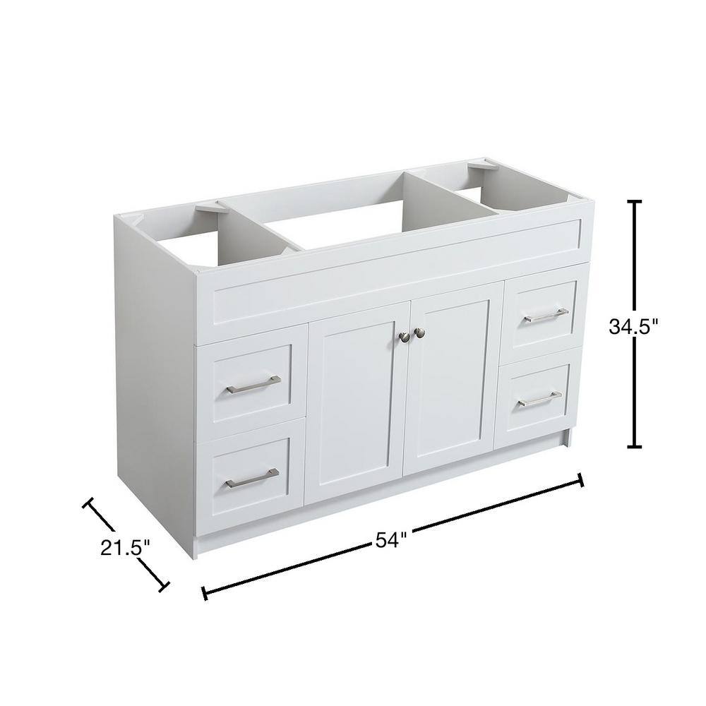 ARIEL Hamlet 54 in. W x 21.5 in. D x 33.5 in. H Bath Vanity Cabinet Only in White F055S-BC-WHT