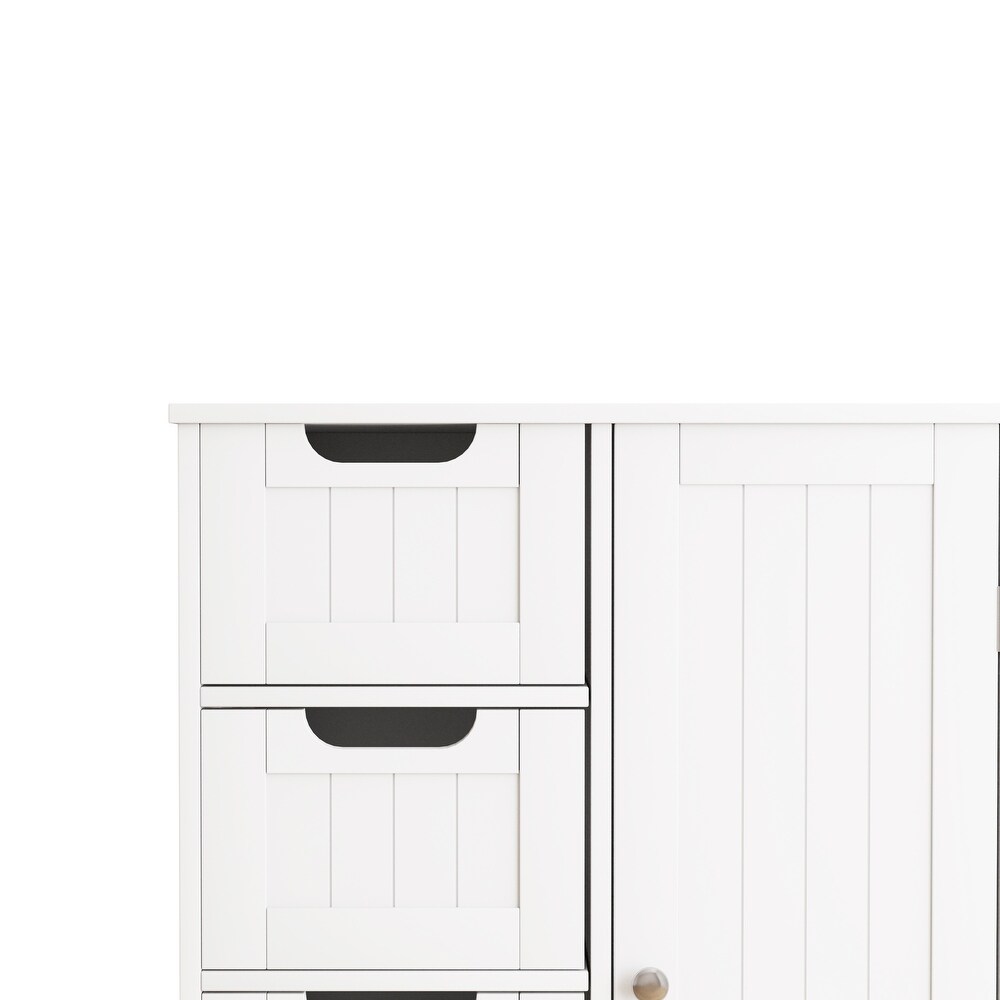 White Bathroom Storage Cabinet  Floor Cabinet with Adjustable Shelf and Drawers