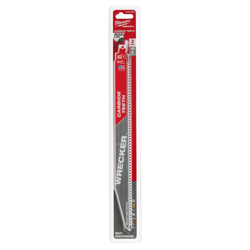 Milwaukee 12" 6 TPI THE WRECKER with Carbide Teeth SAWZALL Blade 3PK 48-00-5343 from Milwaukee