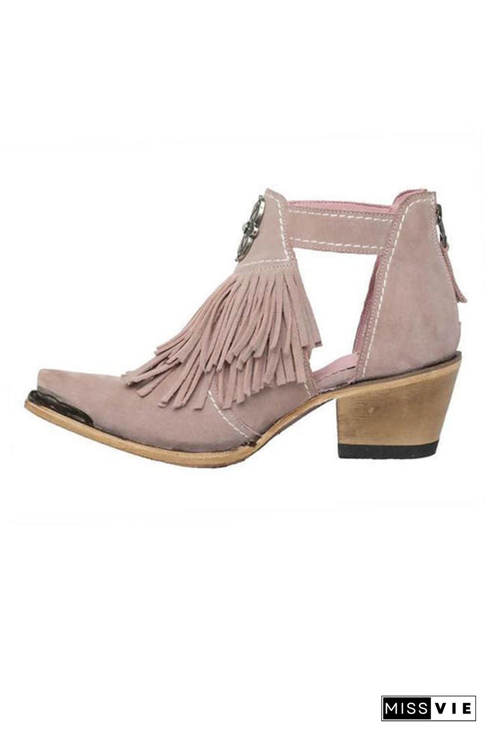 Hollow Tassels Chunky Heels Ankle Boots