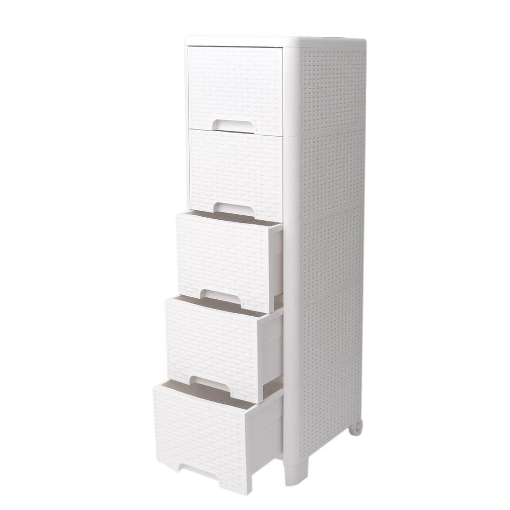 Modern Homes Rattan Style 5-Drawer Unit in Ivory 68191