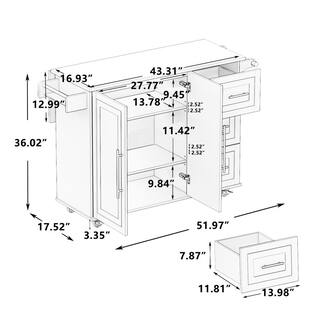 51.96 in. W Foldable Desktop Drop Leaf Black Kitchen Island Cart on Wheels with Spice Rack and Towel Rack wywymnjmnj-9