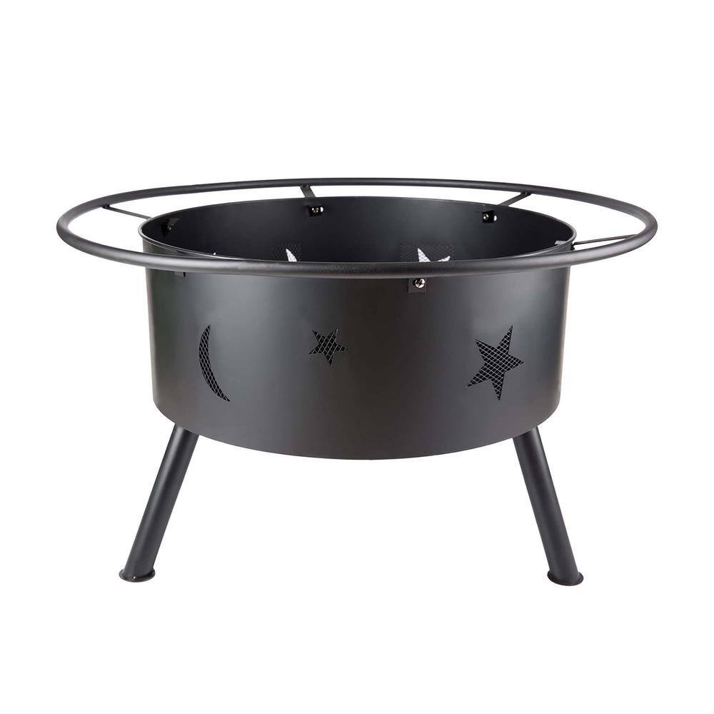 Sireck 32 in. W x 26 in. H Outdoor Metal Wood Black Fire Pit ZZQ-THDXP1027