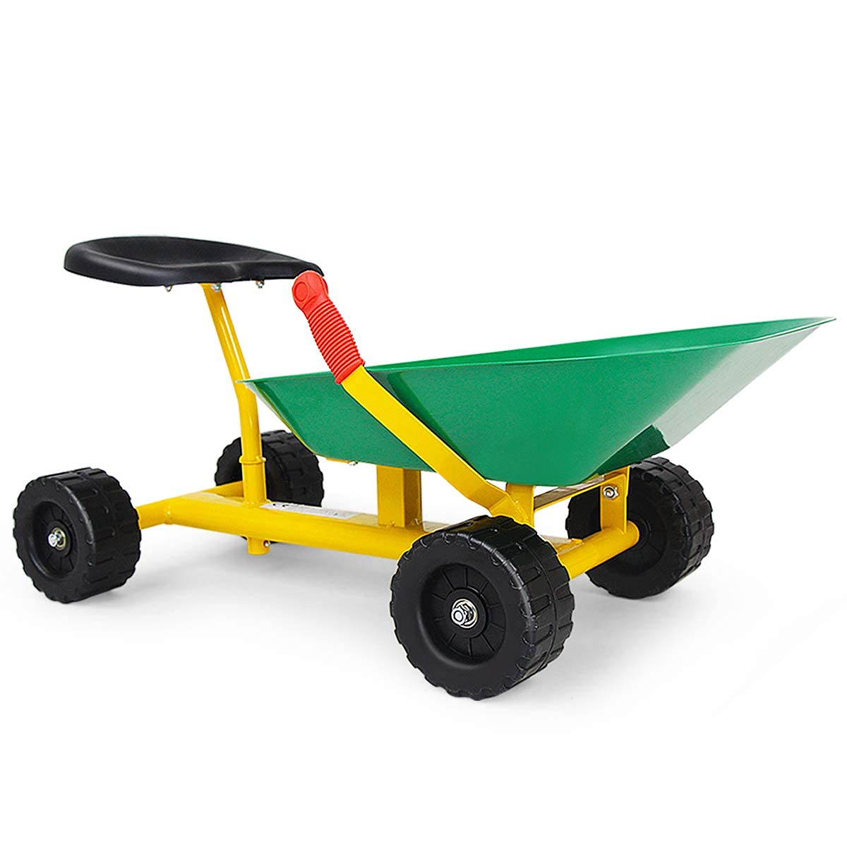 Kids Ride-on Sand Dumper, Children Outdoor Sandbox Toy w/ Ergonomic Handle & 4 Wheels