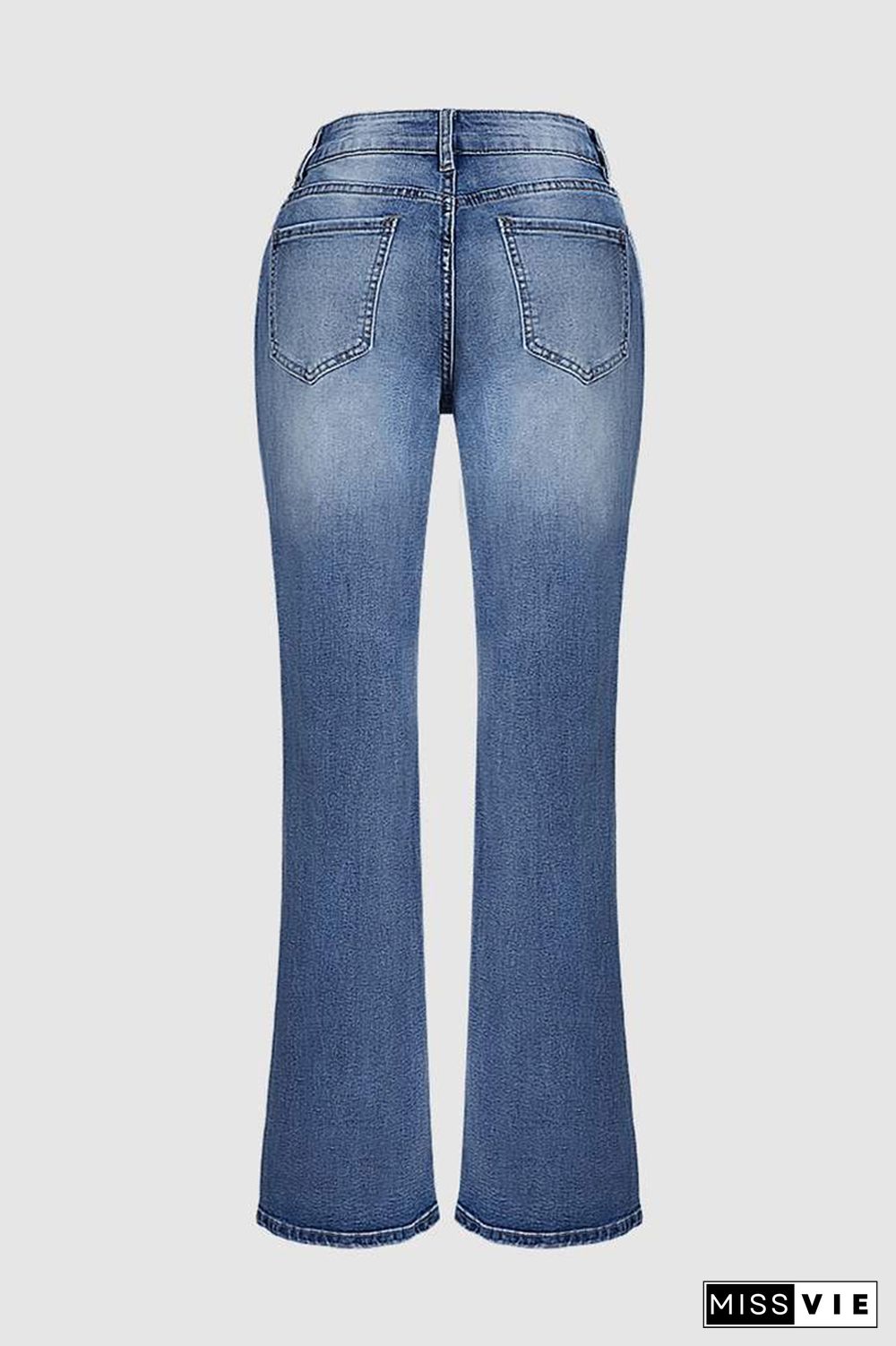 Pocket Detail Buttoned Mid Rise Flare Jeans