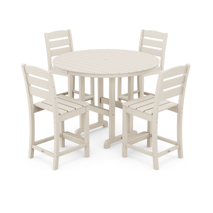 Polywood Lakeside 5-Piece Farmhouse Round Side Chair Counter Set PWS617-1