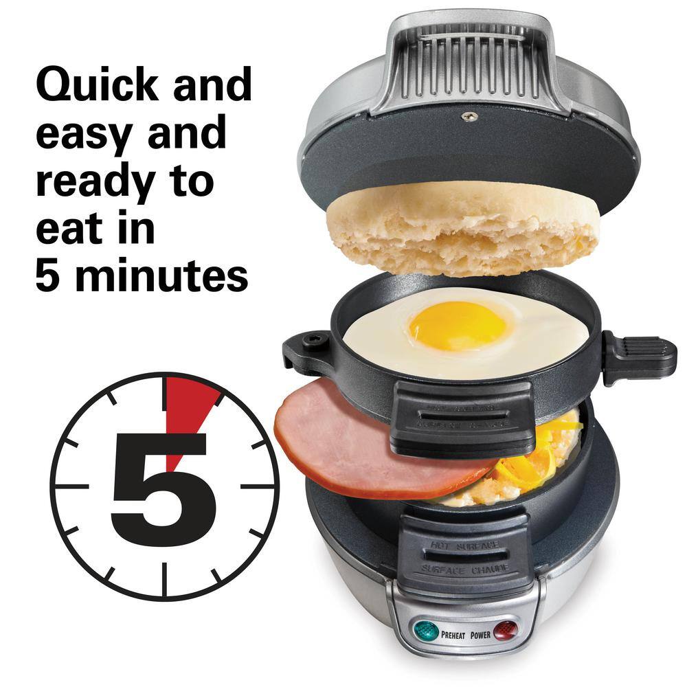 Hamilton Beach 600 W Silver Non-Stick Breakfast Sandwich Maker 25475