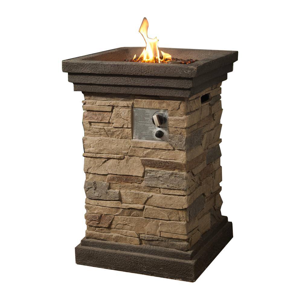 Teamson Home 20 in. Outdoor Square Slate Rock Gas Fire Pit HF29402A