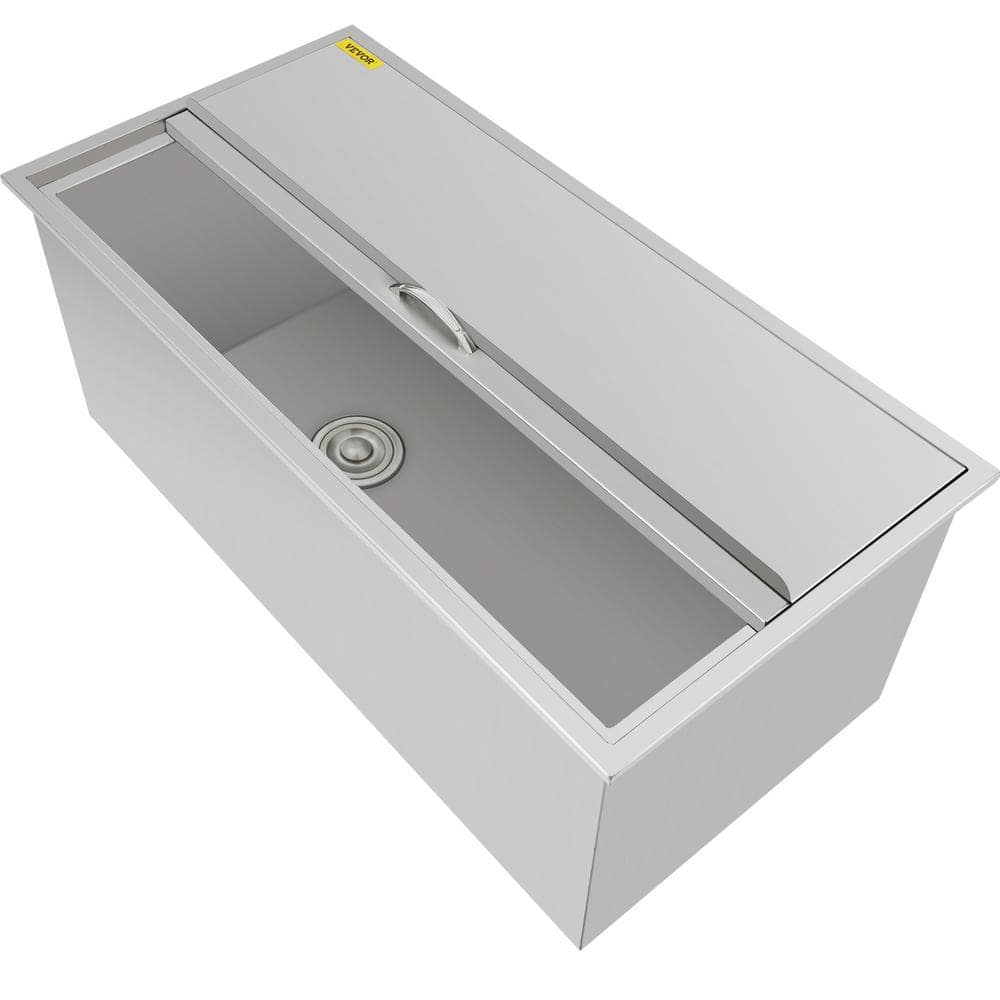 VEVOR 109.9 Qt. Drop in Ice Chest 36 in. x 17.9 in. x 14 in. Stainless Steel Ice Bin with Sliding Cover for Outdoor Kitchen JG18X36X120000001V0