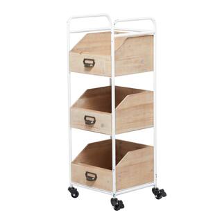 Litton Lane 36 in. Brown Wood Industrial Storage Cart 040883