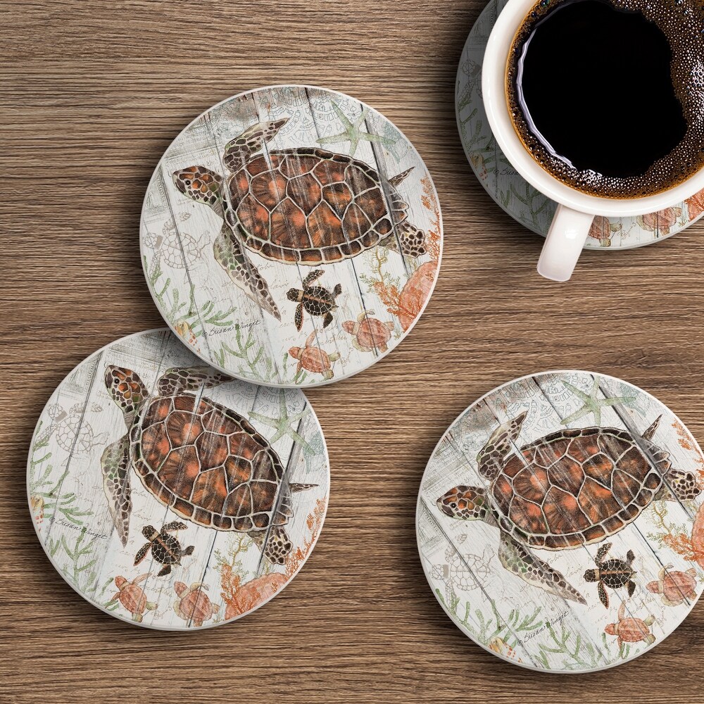 Counterart Absorbent Stone Coasters   Shoreline Shells   Set of 4   4x4x1.171