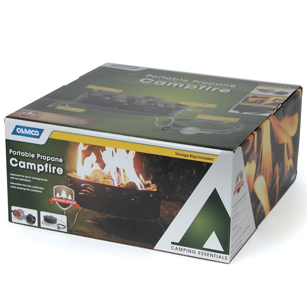 Camco Portable Campfire Outdoor Propane Heater Fire Pit with Lava Rocks  Black   10