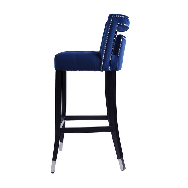 Suede Velvet Barstool with nailheads ， Dining Room Chair with Birch Wood Leg for Dining Room Living Room