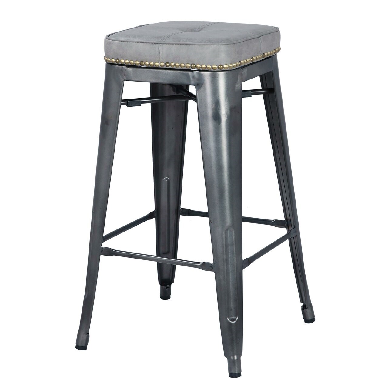 Metropolis KD PU Metal Backless Counter Stool， Vintage Mist Gray - Size: 17