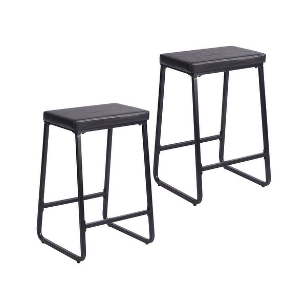 Porthos Home Senga Bar Stools Set of 2， PU Leather， Iron Legs