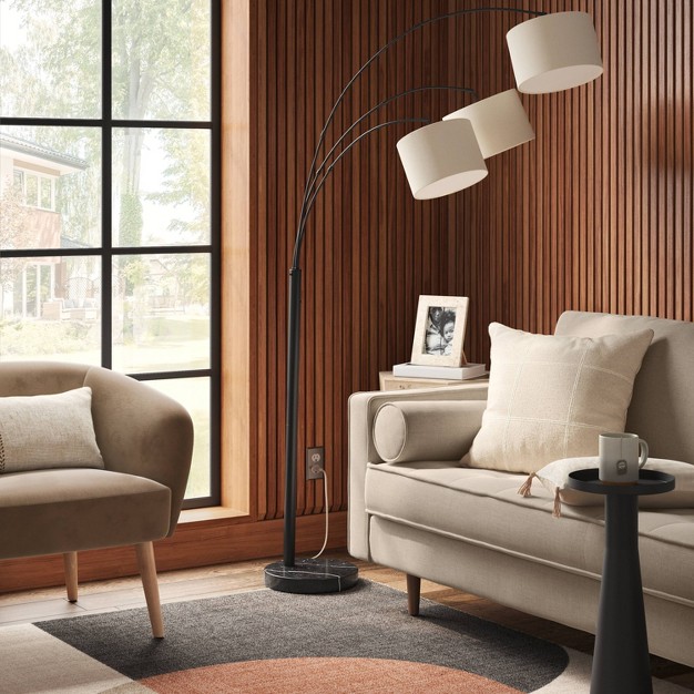 Avenal 3 head Shaded Arc Floor Lamp Black