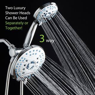 AQUACARE 50-Spray Patterns 2.5 GPM 7 in. Wall Mount Dual Shower Heads and Handheld Shower Head Antimicrobial in Chrome 53539