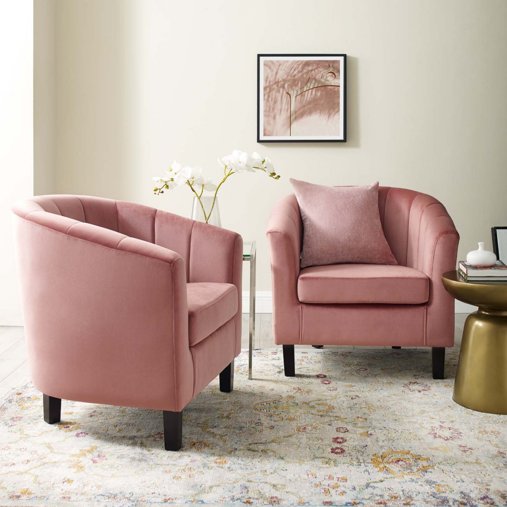 Prospect Channel Tufted Performance Velvet Armchair Set of 2   Dusty Rose   Contemporary   Armchairs And Accent Chairs   by First of a Kind USA Inc  Houzz