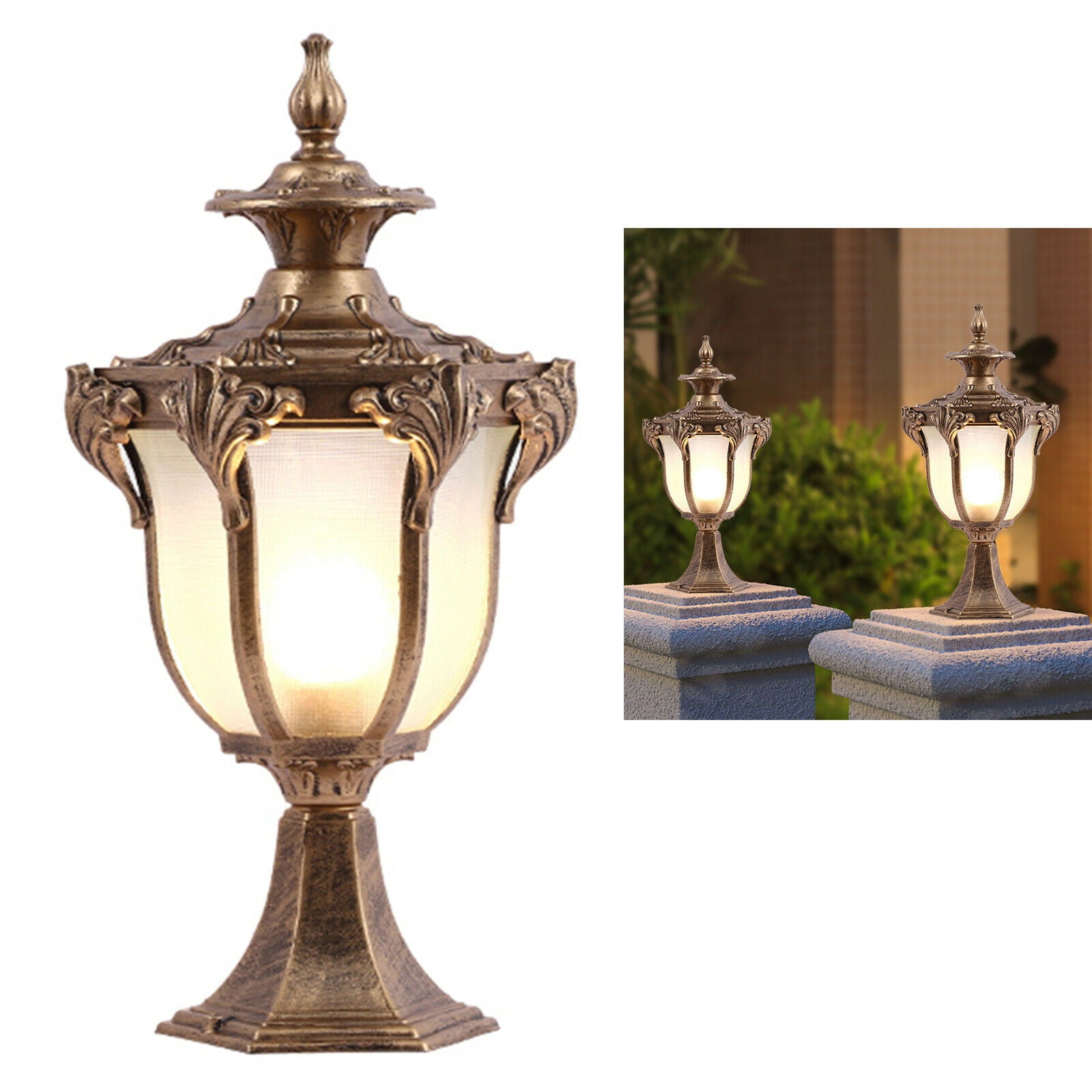 OUKANING Outdoor Lantern Pillar Light Post Lamp Garden Yard Landscape Lamp Waterproof