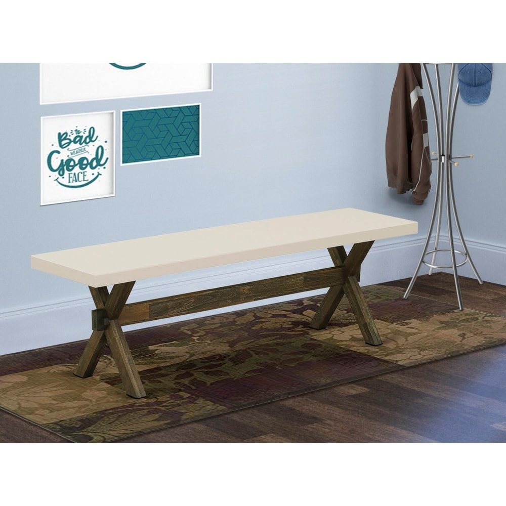 East West Furniture X Style Modern Dining Room Bench with Wooden Seat(Finish Options)