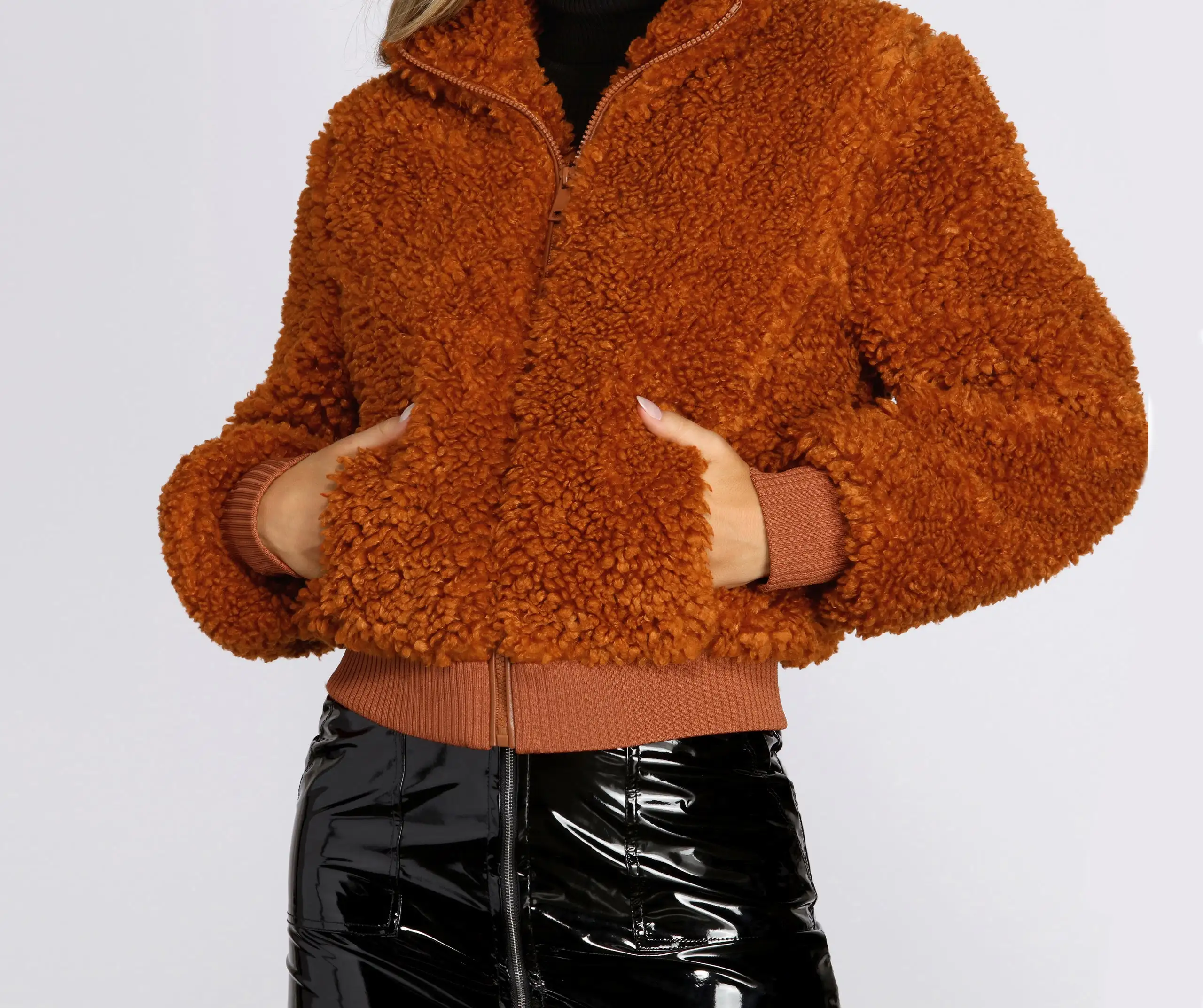 Faux Fur Zip Front Jacket